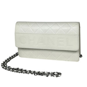 Chanel CHANEL Shoulder Bag Chain Wallet Leather White Women's